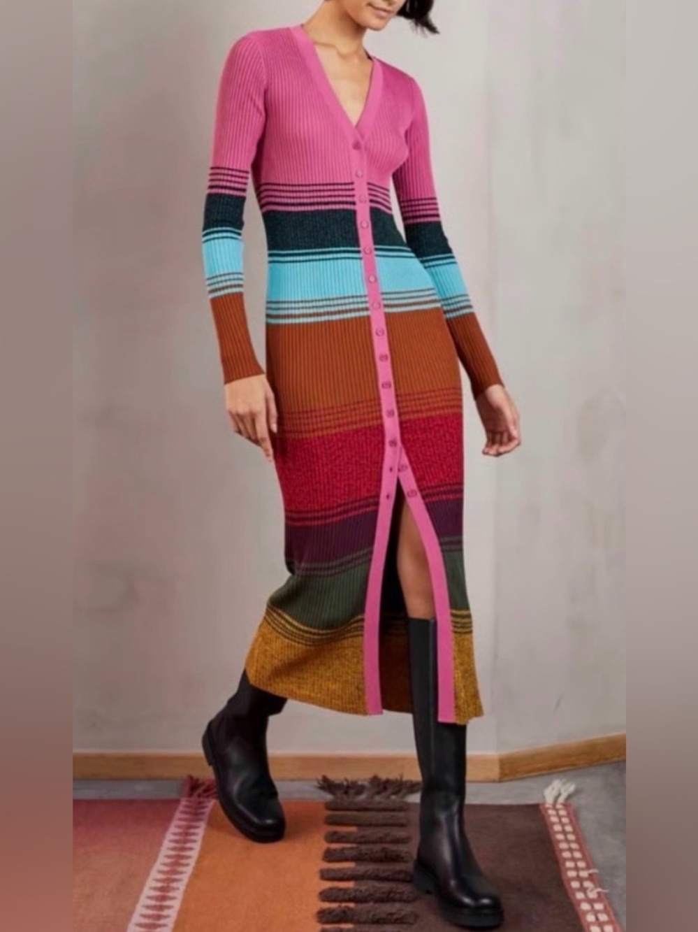 STAUD Shoko Sweater Dress Mosaic Stripe Size S